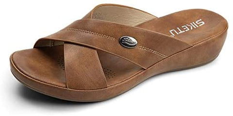 Women's Wedge Sandals Comfortable Soft Leather Platform Shoes Summer Outdoor Open Toe Cross-Strap Slide Sandal