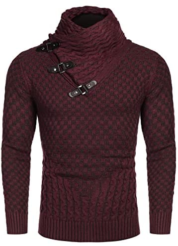 Men's Knitted Turtleneck Sweater Long Sleeve Slim Fit Designer Shawl Collar Pullover