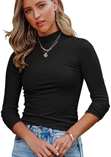 Women's High Neck Sleeve Stretch Striped T-Shirts