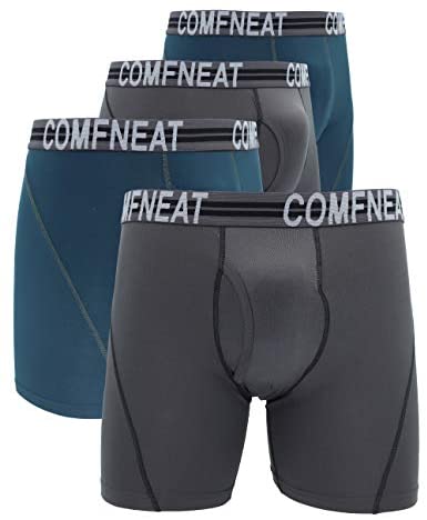 Men's Sport Boxer Briefs Performance Underwear with Fly 4-Pack