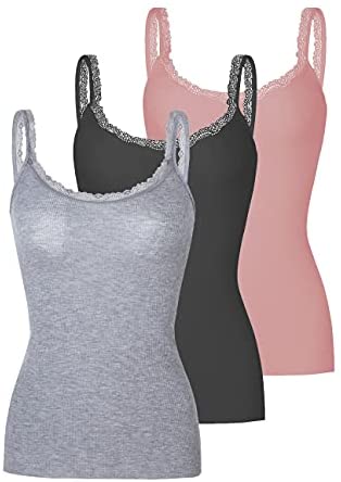 Women's 3-Pack Slim-Fit Lace Camisoles Stretchy Comfy Top Underwear