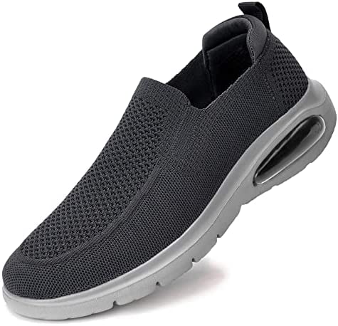 konhill Men's Slip-on Loafers Mesh Walking Shoes Breathable Knit Air Cushion Sneakers