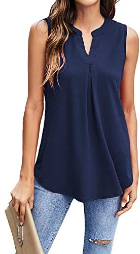 Aoysky Women's V Neck Basic Tank Tops Summer Sleeveless Casual Loose Shirts Blouse