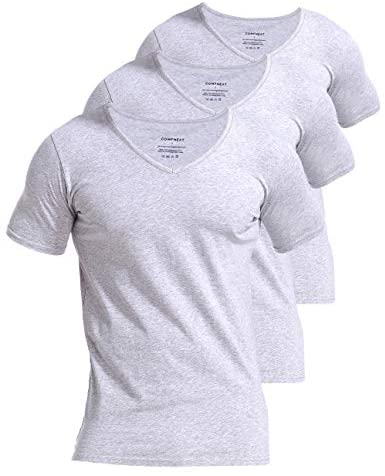 Comfneat Men's 3-Pack Undershirts Cotton Spandex Stretchy Comfy V-Neck T-Shirts