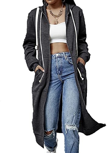Dyexces Zip Up Hoodie Women Casual Pockets Tunic Sweatshirt Long Hoodie Jacket