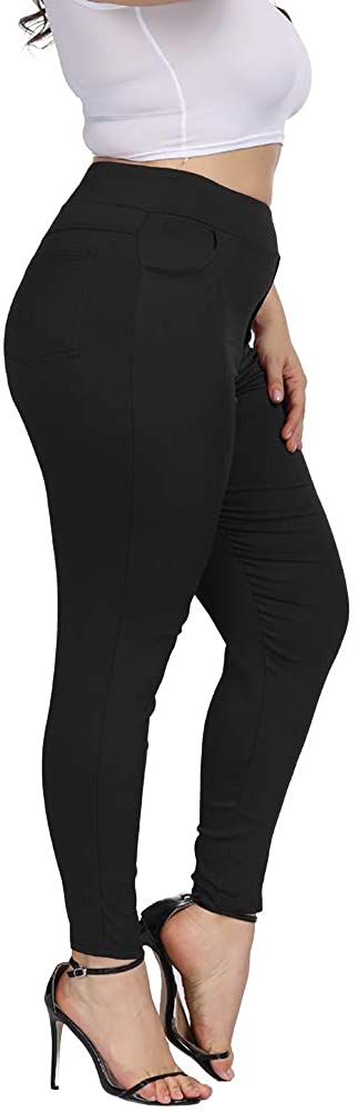Women Plus Size Skinny Pants Stretch Slim Fit Pull-on High Waist Pants with Pockets