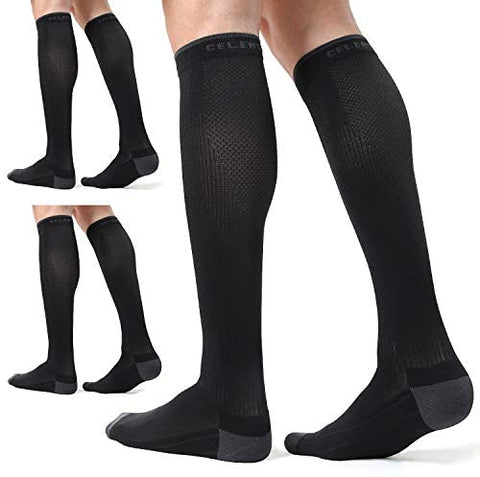 CelerSport 3 Pairs Compression Socks for Men and Women 20-30 mmHg Running Support Socks