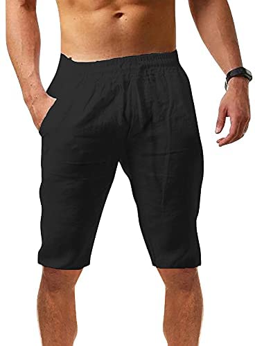 Karlywindow Mens Linen Pants Casual Loose Lightweight Drawstring Elastic Waist Summer Yoga Beach Trousers