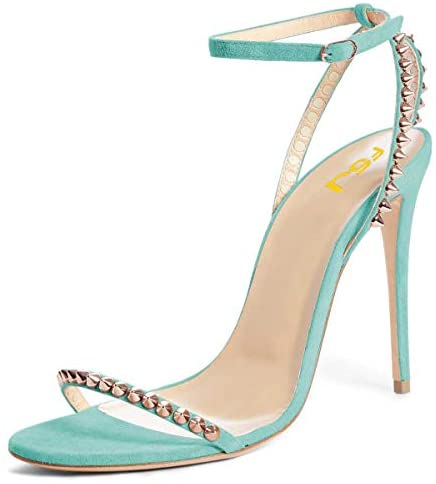 FSJ Women Rivets Studded Ankle Strap Sandals Fashion Open Toe High Heels Stilettos Summer Shoes Size 4-15 US