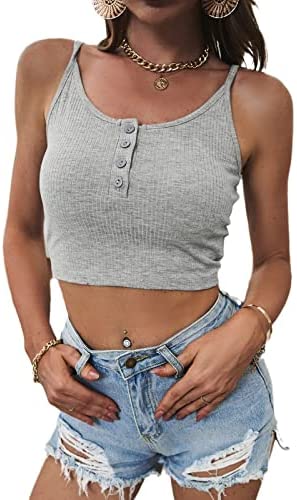 Dyexces Womens Tank Scoop Neck Henley Tank Tops Sleeveless Button Down Shirts