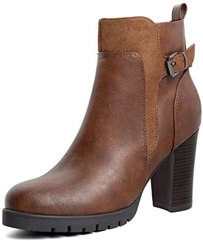 mysoft Womens Ankle Boots Chunky High Heel Zipper Boots