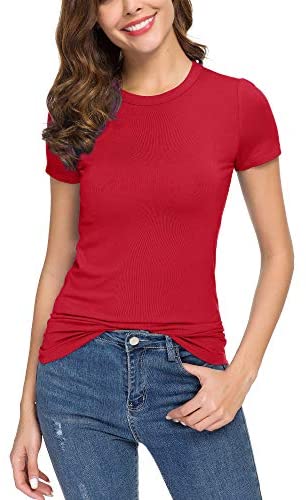 Women's Crewneck Slim Fitted Short Sleeve T-Shirt Stretchy Bodycon Basic Tee Tops