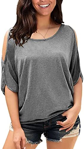Yousify Womens Summer Cold Shoulder Tops Half Sleeves T Shirt Boat Neck Pullover Loose Basic Blouses Tees