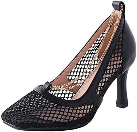 Tale Women's Diamante Fishnet Stretch Square Toe High Heels Slip On Stiletto Sandals