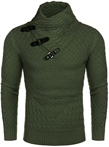 Men's Knitted Turtleneck Sweater Long Sleeve Slim Fit Designer Shawl Collar Pullover