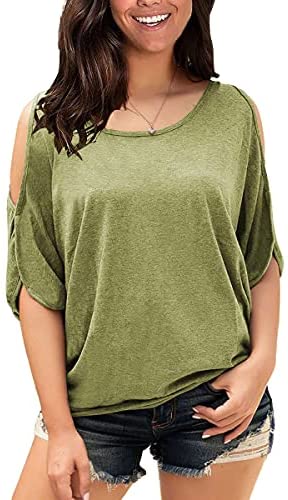 Yousify Womens Summer Cold Shoulder Tops Half Sleeves T Shirt Boat Neck Pullover Loose Basic Blouses Tees