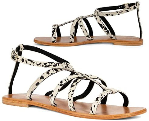 Torgeis Women's Syrene Gladiator Slingback Ankle Strap Flats Sandals, Round Open Toe, Rubber Outsole