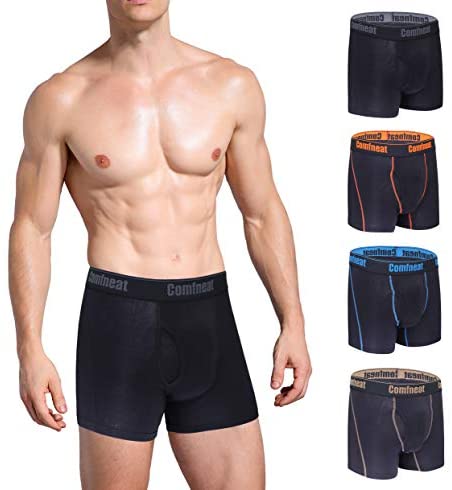Men's 4-Pack Boxer Briefs Bamboo Rayon Ultra Soft Comfy Underwear with Fly
