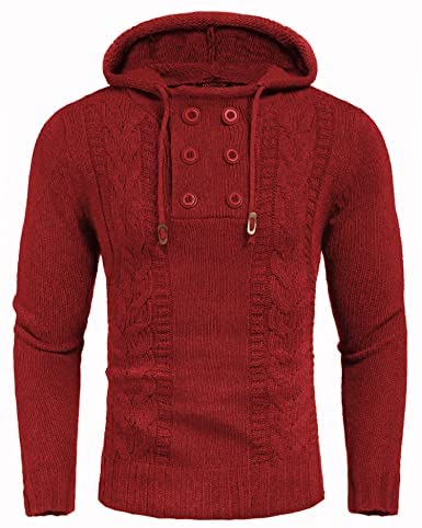 Men's Knitted Hoodies Pullover Casual Long Sleeve Turtleneck Sweaters