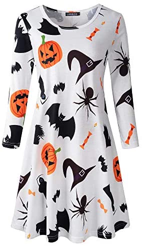 Luckco Women's Scoop Neck 3/4 Sleeve Floral Flare Casual Swing T-Shirt Dress