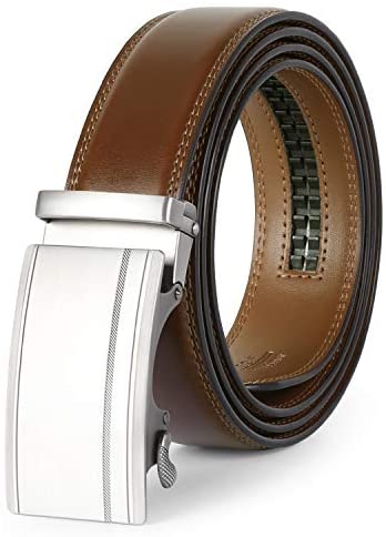 Men's Sliding Dress Belt Fashion Brown Leather Belt For Jean Rathet Leather Belts for Men