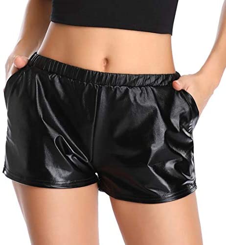 Women's Shiny Metallic Elastic Waist Hot Sparkly Shorts