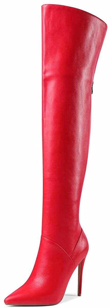 WAYDERNS Women's Thigh Over The Knee Pointed Toe Back Zip Matte Stiletto High Heel Above The Knee Boots 4.5 Inch