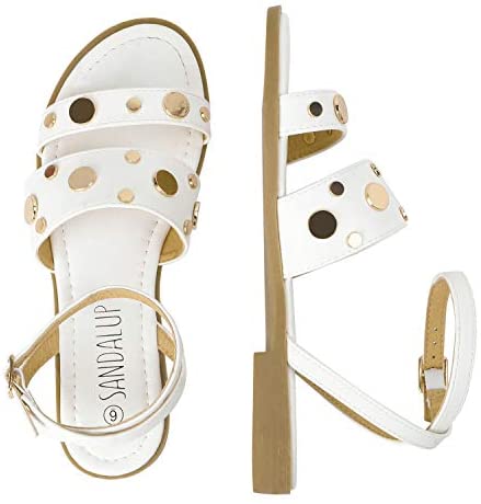 SANDALUP Rivets Studded Flat Sandals Open Toe Summer's Sandals for Women