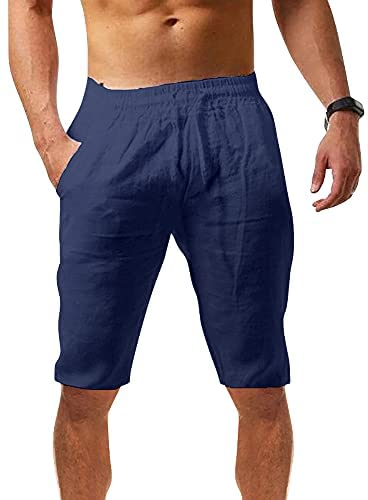 Karlywindow Mens Linen Pants Casual Loose Lightweight Drawstring Elastic Waist Summer Yoga Beach Trousers