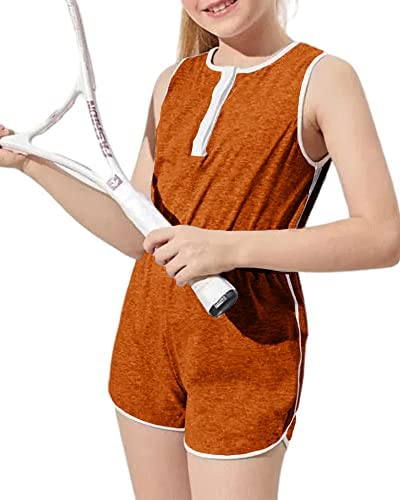 Girls Kids Casual Sleeveless Shorts Jumpsuit Crewneck Henley Solid Loose Fit Cute One Piece Rompers Outfits