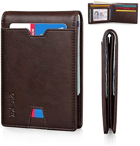 Zitahli Slim Wallet for Men with Bill Pocket, RFID Mens Wallet Front Pocket Wallet Bifold Leather Minimalist Credit Card Holder for Men with Gift Box and ID Window