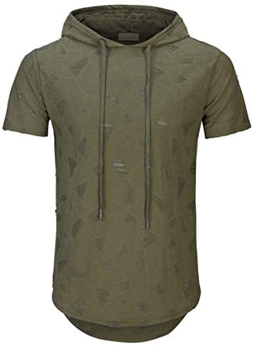 KLIEGOU Men's Hipster Hip Hop Hoodie Hole Tshirt 1705-2…