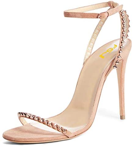 FSJ Women Rivets Studded Ankle Strap Sandals Fashion Open Toe High Heels Stilettos Summer Shoes Size 4-15 US