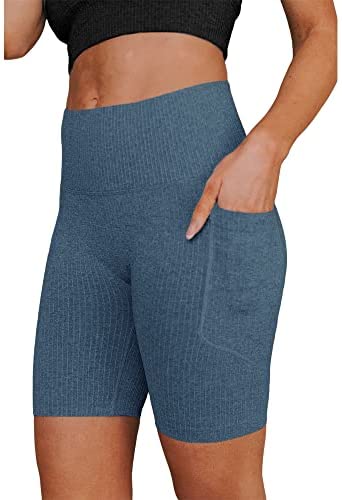 Women's High Waisted Seamless Biker Shorts Tummy Control Butt Lifting Gym Workout Yoga Leggings with Pocket