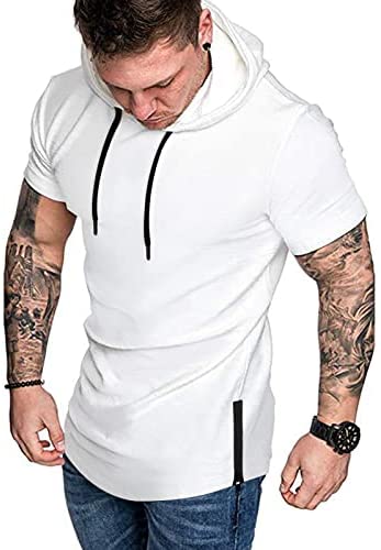 iWoo Mens Hooded T-Shirts Casual Lightweight Workout Hoodie Long/ Short Sleeve Hoodies Pullover Tee Tops Double Zips