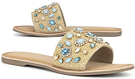 Torgeis Women's Calypso Slide Flats Sandals, Round Open Toe, Thermoplastic Rubber Outsole