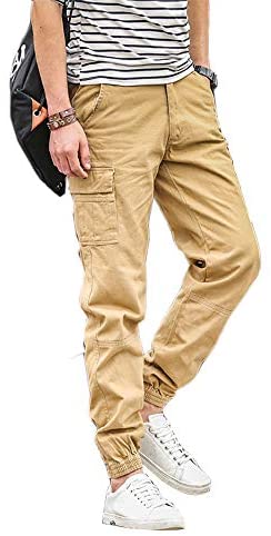 Men's Zip Button Closure Ankle Cuffed Leg Outdoor Jogger Pants