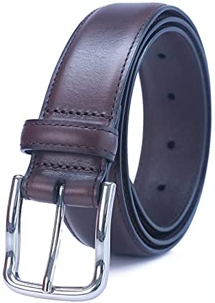 BLUESEAGULL Leather Belt for Men with Single Prong, Dress and Causal, Italian Full Grain Genuine Waist Leather, 1 3/8" Wide