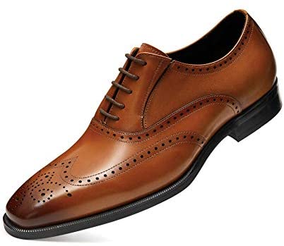 FRASOICUS Men’s Dress Shoes with Genuine Leather in Classic Brogue Elastic Band Oxford Formal Shoes for Men