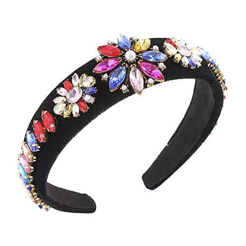 AWAYTR Velvet Padded Pearl Embellished Headband Large Padded Velvet Races Goth Wedding Headpiece for Women (black-1)