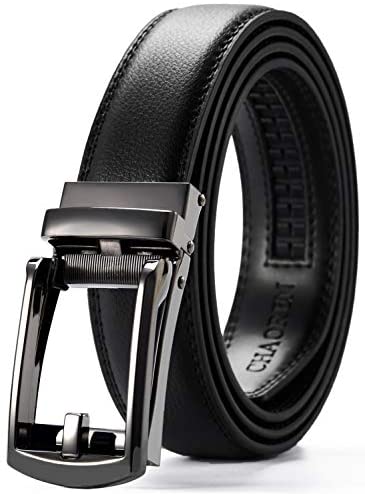 Leather Ratchet Belt 1 1/4" Comfort with Click Buckle, CHAOREN Dress Belt Adjustable Trim to Exact fit