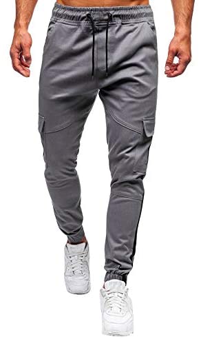 Men's Slim Leg Drawstring Elastic Waistband Pull On Casual Cargo Pants