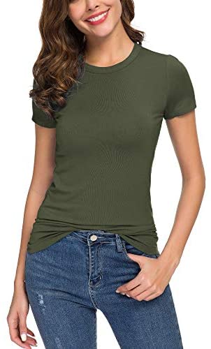 Women's Crewneck Slim Fitted Short Sleeve T-Shirt Stretchy Bodycon Basic Tee Tops