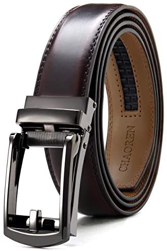 Leather Ratchet Belt 1 1/4" Comfort with Click Buckle, CHAOREN Dress Belt Adjustable Trim to Exact fit