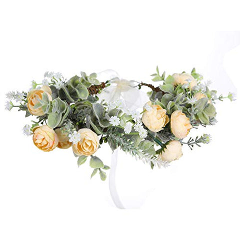 Flower Crown Headband Hair Garland - Bohemian Flower Headdress Hair Wreath Adjustable Halo Floral Headpiece for Women Girls Wedding Festival (Blue #1)