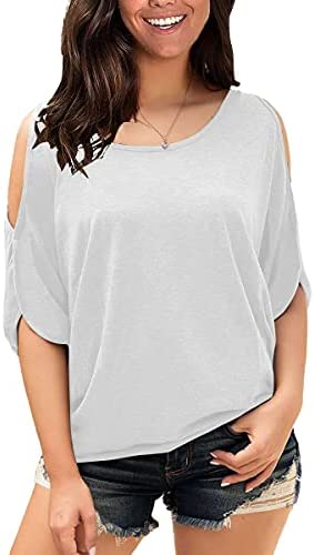 Yousify Womens Summer Cold Shoulder Tops Half Sleeves T Shirt Boat Neck Pullover Loose Basic Blouses Tees