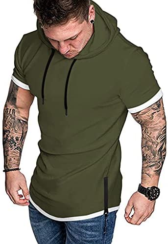 iWoo Mens Hooded T-Shirts Casual Lightweight Workout Hoodie Long/ Short Sleeve Hoodies Pullover Tee Tops Double Zips