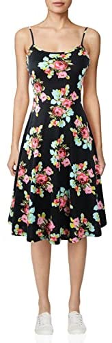 TIMSEM Women's Sleeveless Adjustable Strappy Summer Floral Flared Swing Dress