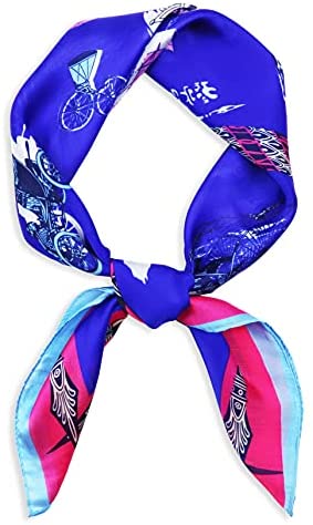 Vabovin 27.5" Silk Feeling Scarf Medium Square Satin Headscarf Fashion Pattern Hair Scarves and Wraps for Women