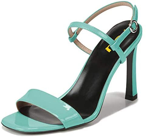 FSJ Women Trendy Square Open Toe Thick High Heel Slingback Ankle Strap Sandals Sexy Double Straps Slip on Pumps Dressy Adjustable Buckled Party Prom Wedding Shoes Size 4-15 US